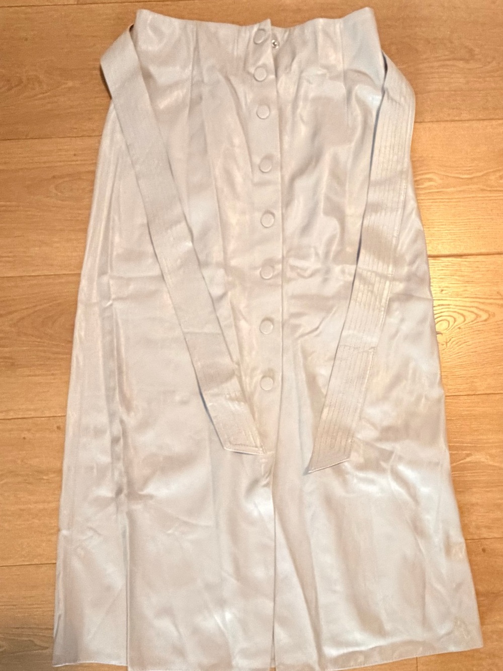 Zara Gray Button-Front Midi Skirt with Waist Tie